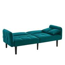 2-In-1 Adjustable Sofa Bed – Two-Seater With Velvet Upholstery, Foldable Armrests & Sleeping Function, Ideal For Small Spaces - Green - View 4