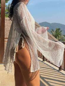 女士休闲轻薄宽松舒适沙滩罩衫，轻盈透气，长袖，春夏款 - 白色 - 查看 5