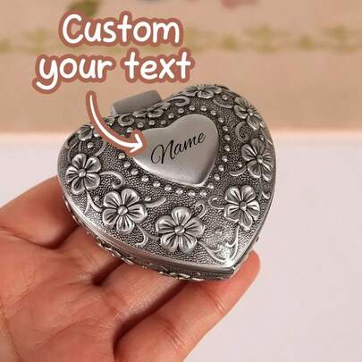 [ Customization ] 1PC Personalized Custom Carved Metal Relief Jewelry Box, Wedding Ring Storage Box, Wedding Exchange Ring Box, Gift Storage Box, High-End Commemorative Jewelry Storage Box