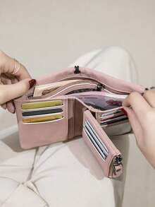 MIYIN Fashion Minimalist Hasp Women's Wallet Quilted Detail Small Wallet With Multiple Card Slots ID Window Modern Business Zipper Coin Purse Large Capacity Bifold Business Casual Women Wallet Purse Wallet Wristlet Wallet Gifts Women/ Girl /Ladies/ Friends/ Student, Birthday Gifts Teacher Gifts Anniversary - 彩色 - 查看 1