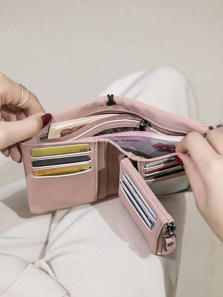 MIYIN Fashion Minimalist Hasp Women's Wallet Quilted Detail Small Wallet With Multiple Card Slots ID Window Modern Business Zipper Coin Purse Large Capacity Bifold Business Casual Women Wallet Purse Wallet Wristlet Wallet Gifts Women/ Girl /Ladies/ Friends/ Student, Birthday Gifts Teacher Gifts Anniversary - 彩色 - 查看 1
