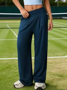 1件装女士高腰阔腿裤，带侧袋，弹力休闲宽松瑜伽裤，适合健身、户外、瑜伽、徒步旅行，直筒裤型 - 藏蓝色 - 查看 5