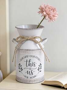 Vintage Iron & Rope Tied "This Is Us" Slogan Decor, Distressed Gray & White Finish, Versatile As Flower Vase For Dried Flowers/Eucalyptus Or Storage Jar, Fits Minimalist, Scandinavian Home Decor, Practical & Decorative - Four Seasons Double-eared Teapot 1 - View 3