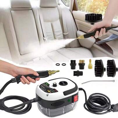 Generic High Temperature Pressurized Steam Cleaner, 2500W Handheld Small High Pressure High Heat Steam Cleaning Machine Portable Tank With 3 Brush, For Kitchen, Toilet, Car, Auto, Standard