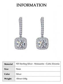 XUJIA 一对925纯银光环莫桑石耳环，6.5毫米/8毫米/9毫米莫桑石，D色VVS1圆形切割，垂坠式耳环，生日礼物，莫桑石主石，周围环绕立方氧化锆 - 銀色 - 查看 15