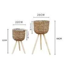 1pc Nordic Handmade Woven Planter, Indoor/Outdoor Decorative Flower Pot, Suitable For Planting Greenery, Minimalist Living Room Plant Stand, Floor-Standing Pothos Planter, Wooden Rattan Creative Storage Rack, Balcony Luxury Style Flower Pot - Brown - View 9