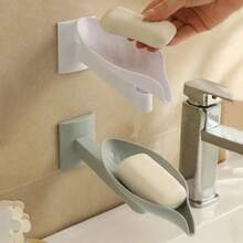 1 szt. Plastikowa mydelniczka z motywem liścia, z regulowanymi otworami odpływowymi, obrotowy uchwyt na mydło z przyssawką, montowany na ścianie, odpowiedni do łazienki, nie wymaga wiercenia, oszczędza miejsce, bezzapachowy, do łazienki, umywalki i zewnętrznego obszaru mycia, do przechowywania akcesoriów - Wielokolorowe - Zobacz 7