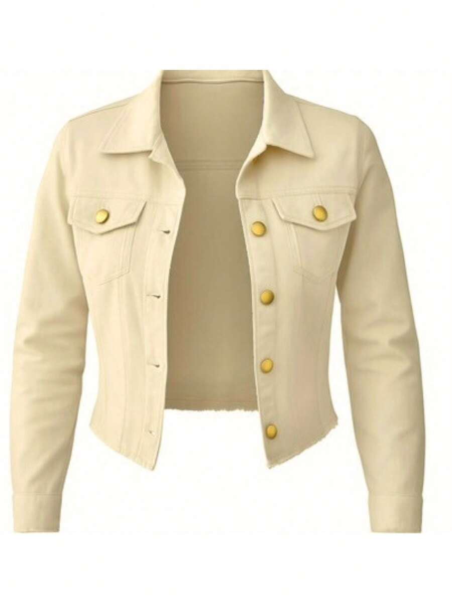 Women's Denim Jacket, Long Sleeves, Frayed Colors, Premium Line - Beige 100% - View 1