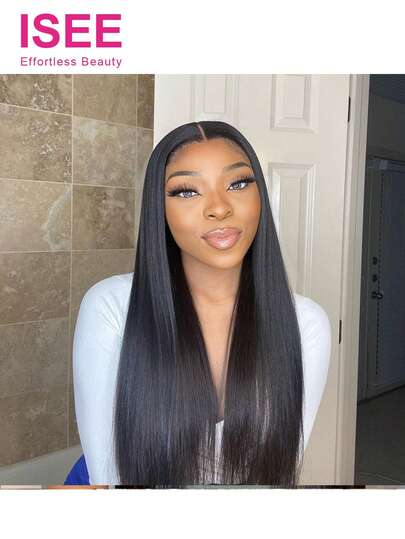  ISEE HAIR Wear Go Straight Wigs Pre Bleached Knots 9x6 Transparent Lace Glueless Human Hair Natural Color 180% 16-28 Inch Lace Front Wigs Pre-Plucked & Pre-Cut Silky Daily Use Top Quality For Women