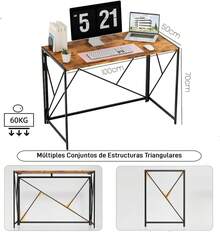 Escritorio Plegable 100x50cm, Escritorio Home Oficina Sin Ensamblaje, Escritorio para Computadora Portátil, Mesa Plegable Auxiliar de Trabajo con Estilo Industrial(Retro) - Retro - Ver 7