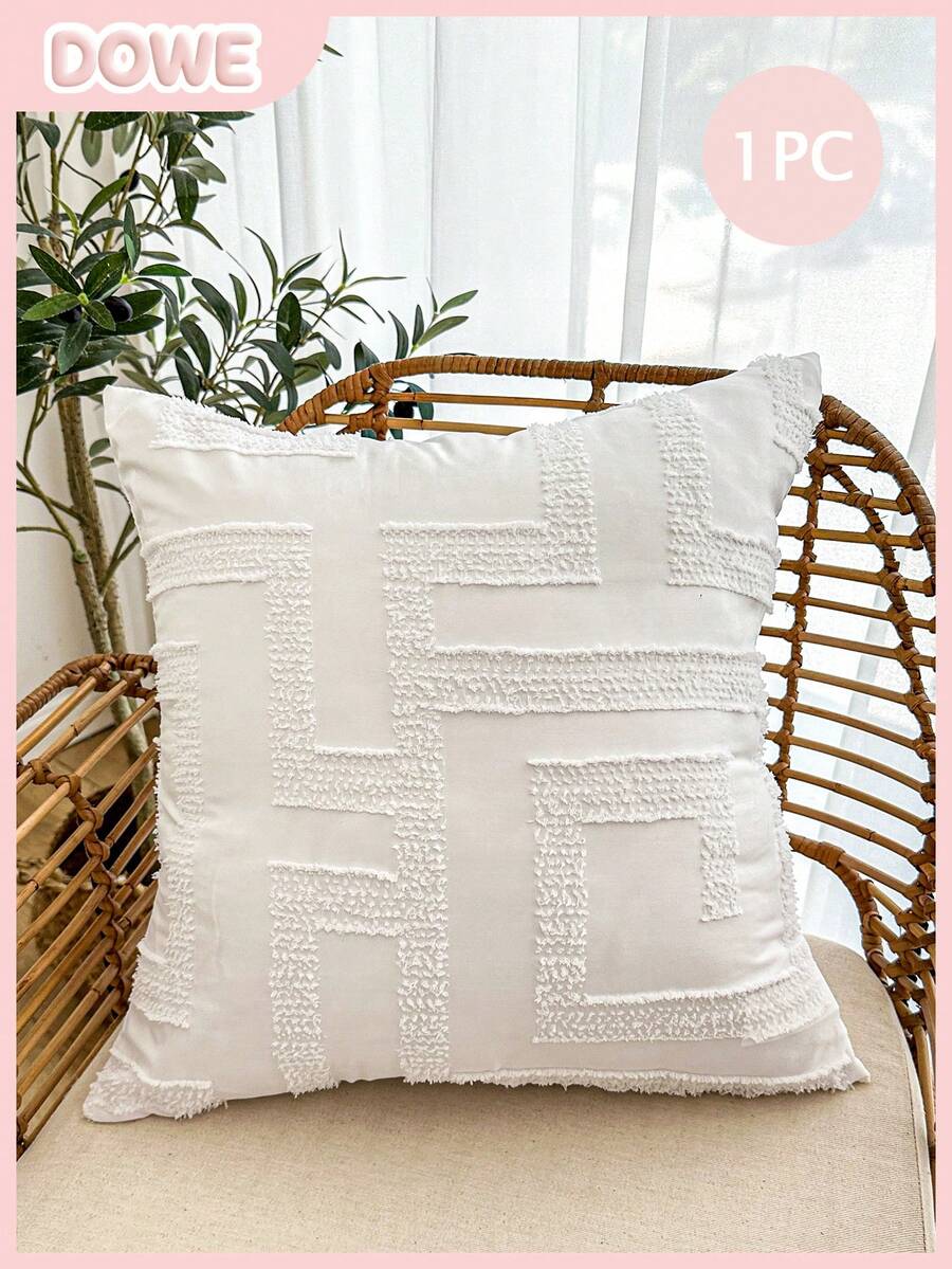 1 pieza Funda de almohada con patrón floral 3D (relleno de almohada no incluido), ligera y transpirable, suave y cómoda, decoración de dormitorio, decoración de sofá de sala de estar - Blanco - Ver 1