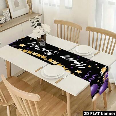 1 Piece, Happy Birthday Fireworks, Rectangular Table Flag, Kitchen Dining Table, Restaurant Coffee Table Decoration, Festival Season Tabletop Accessories, 100_ Polyester Fiber, Farmhouse