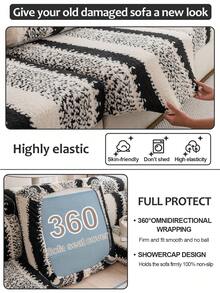 1 tấm bọc ghế sofa mùa đông co giãn bằng vải nhung, đệm sofa lông cừu mùa thu/đông mới, đệm chống trượt bọc toàn bộ, vỏ bọc cho sofa 1/2/3/4 chỗ ngồi trong phòng khách - Đen và trắng - Xem 5
