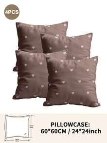 1pc/2pcs/4pcs Polyester Pillowcase Set With Bow & Heart Pattern, Soft & Comfortable, Suitable For All Seasons - Multicolor - View 44