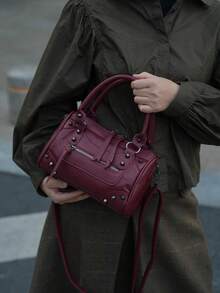 PU Material Burgundy Fashionable Punk Style Casual Shoulder Bag - Burgundy - View 4