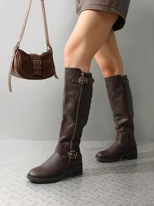 Women's Fashion Knee High Boots Non-Slip Riding Boots For Winter Commute - Brown - View 2