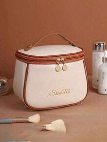 1个PU皮革便携式化妆包，多功能旅行收纳包，带隔层的浴室洗漱包，化妆刷收纳袋，适用于护肤品、化妆品、化妆刷、粉饼、口红等，非常适合海滩、学校、浴室、度假、情人节、圣诞节等场合，是送给家人和朋友的理想礼物，也是旅行必备品。 - 白黑色 - 查看 16