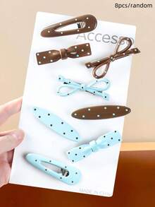 Bộ 8 kẹp tóc nơ chấm bi xanh dương và cà phê, kẹp tóc mái dễ thương và ngọt ngào - Phù hợp cho bé gái và phụ nữ, thiết kế nơ kết hợp với màu xanh dương và cà phê tươi mát, như thêm một "lớp phủ dễ thương" cho mái tóc của bạn, phù hợp cho sử dụng hàng ngày, đi học, mua sắm, hẹn hò và các dịp khác, kẹp càng cua, kẹp tóc cài, kẹp tóc. - Nhiều màu - Xem 14