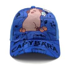 1pc Kids Cartoon Blue Series Capybara Print Cute Baseball Cap, Wide Brim Sun Visor Hat For Vacation & Travel - Capybara - View 5