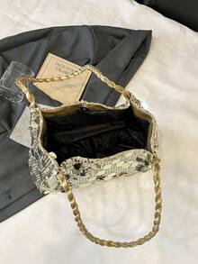 1pc Women's Fashion Solid Color Sequin Shoulder Bag, Portable Versatile Large Capacity Shoulder Tote Bag, Suitable For Dates, Work, Travel - Gold - View 10