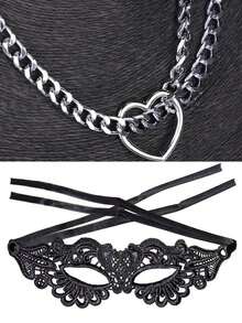 Lace Half Face Mask, Women's Halloween Masquerade Prop, Sexy Black Eyemask - Black - View 5