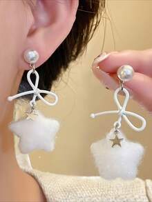 1 Đôi bông tai mặt dây chuyền hình ngôi sao bằng vải nhung mềm mại, dễ thương và tinh tế, phụ kiện dành cho nữ. - trắng - Xem 6