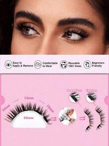 1 Pair Magnetic Eyeliner & Eyelashes Set, Easy To Use Without Glue, Reusable False Lashes Tool Suitable For Travel, Business Trip, Date, Hotel - Multicolor - View 4