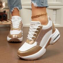 Women's Wedge Heel Thick Soled Sports Shoes, Comfortable And Versatile, Thick Soled Breathable And Height Increasing Women's Shoes - 白金 - 查看 6