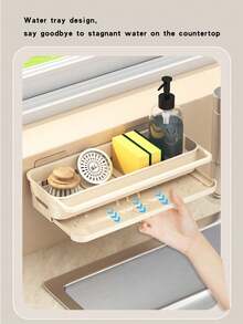 1pc Kitchen Countertop Sink Sponge Holder Rack, Rust-Proof Stainless Steel Mesh Ball Storage Organizer, No Drilling Required - White - View 5