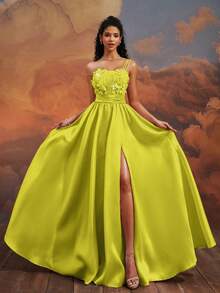 VIPGIRL New Embroidered One-Shoulder High-Waisted Elegant High-End Formal Evening Gown Dress, High Slit Long Dress - Ginger - View 9