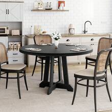 Mesa de Comedor Redonda de Madera 47 Pulgadas para 4 Personas, Mesa de Cocina Estilo Granja Moderno con Patas Resistentes, Ideal para Comedor y Sala de Estar - Negro - Ver 6