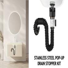 1 Set Stainless Steel Sink Drain, Odor-Proof Sink Drain, Wall-Mounted Horizontal Drain Pipe, Bathroom Accessories - Black - View 7