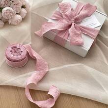 2.5厘米褶皱花朵礼品蛋糕包装装饰丝带，褶皱波浪丝带布艺缎带礼品包装绳花卉捆扎带礼品装饰扎带 - 杏色 - 查看 10