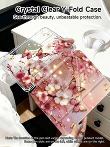 蝴蝶花朵图案 iPad 保护套，兼容 iPad Air 4/5 (10.9 英寸)、iPad 7/8/9 (10.2 英寸)（带 Apple Pencil 插槽），也适用于 Tab S6 (10.4 英寸)、Tab A7 Lite (8.7 英寸)，皮革材质，是返校季、情人节、新年礼物的理想之选，卡通风格平板电脑保护套 - 彩色 - 查看 3