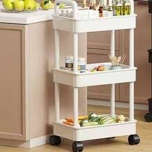 Carrito de almacenamiento de varios niveles, material de plástico, de pie, con tubería dorada incluida, adecuado para cocina, baño, dormitorio, sala de estar, unidad de estantería vertical