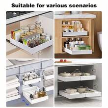 Expandable No Drill Pull Out Cabinet Organizer, Slide Out Detachable Storage Shelf Easy To Clean, Dormitory Kitchen Cupboard Organiser For Renters & Small Spaces - Multicolor - View 5