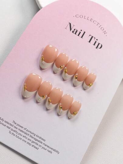 10 piezas de tiras de uñas postizas cortas con forma de almendra, elegantes y de lujo, hechas a mano. Incluye 1 lima de uñas mini y 1 pegatina, perfectas para manicura DIY y fiestas de música y festivales de rock.