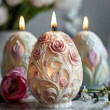 1pc Egg Candle Silicone Mold Rose Relief Egg Candle Mold Easter Egg Plaster Resin Mold Rose Egg Easter Gift - White - View 4