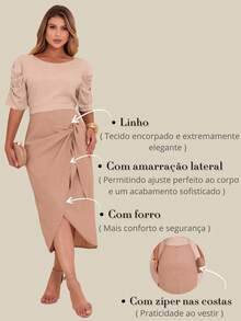 Linen Midi Skirt With Wrap Detail And Elegant Slit - Màu hồng gỉ - Xem 6