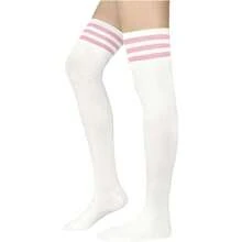 Thigh High Socks Long Over Knee High Socks For Women Casual Athlete Striped Knee High Stocking,36066828 - 粉色 - 查看 5