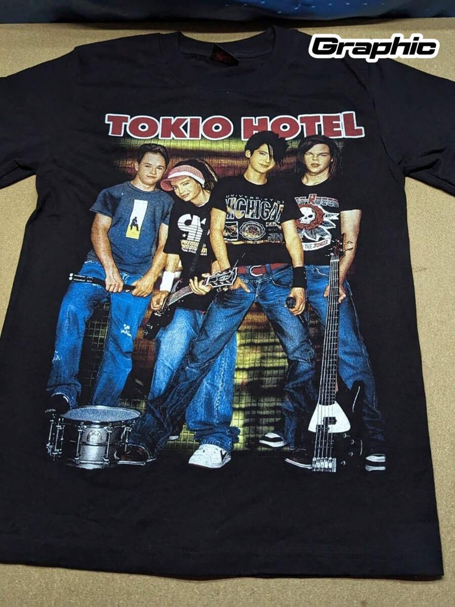 Men's & Women's Tokio Hotel Band Logo Matching T-Shirts - Vintage Tokyo Manga Design Unisex Tee For Pop Rock Music Fans, Loose Fit Round Neck Casual Shirt For &, Pre-Shrunk For All-Season Wear - 黑色 - 查看 1