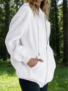 Y2K Women's Zip Up Hooded Sweatshirt | Long Sleeve Casual Jacket With Pockets For Fall Spring - trắng - Xem 2