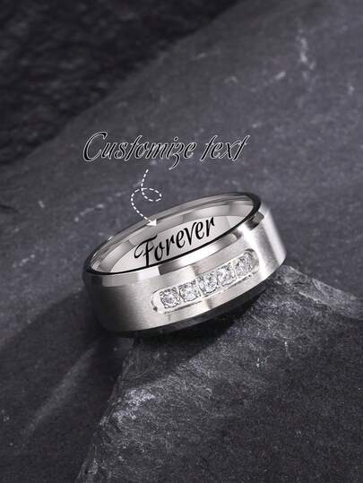 1pc Personalized Laser Engraved Name Text Stainless Steel Silver Ring, Unisex, Gift For Friends, Thanksgiving, Christmas
