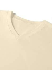 Men's Plain Casual V-Neck Short Sleeve T-Shirt, Summer - Apricot - View 3
