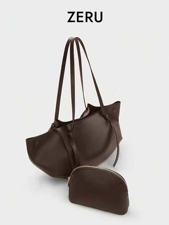 小众设计女士柔软褶皱单肩包，大容量通勤手提包，带小收纳袋