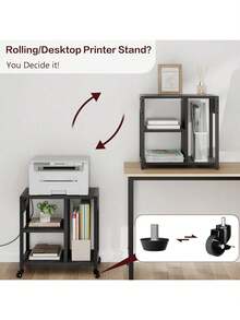 Bajo soporte de impresora de escritorio con tomacorrientes y puertos de carga USB, mesa de impresora de escritorio con estante de almacenamiento, soporte de impresora móvil de 4 niveles con ruedas para oficina en casa - Negro - Ver 4