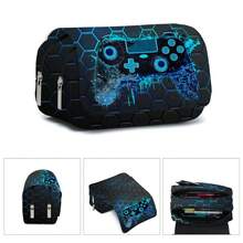 男女通用铅笔盒，Game Boy 印花铅笔袋，双翻盖文具盒，可装铅笔、钥匙、手机、硬币、小物件，适合学校、家庭、送礼、度假、节日（返校、圣诞节） - 彩色 - 查看 2