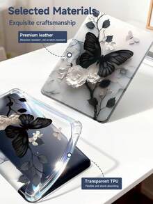 动感黑色蝴蝶图案平板电脑保护套，兼容 Air 11 英寸 M3 2025 / M2 2024、Air 第五代 2022、(A16) 11 英寸第十一代 2025、Galaxy Tab、Kindle Paperwhite 第十二代 2024，透明后盖，时尚图案保护套，具备自动休眠/唤醒功能和气囊保护，适合作为礼品和办公用品。 - 彩色 - 查看 8