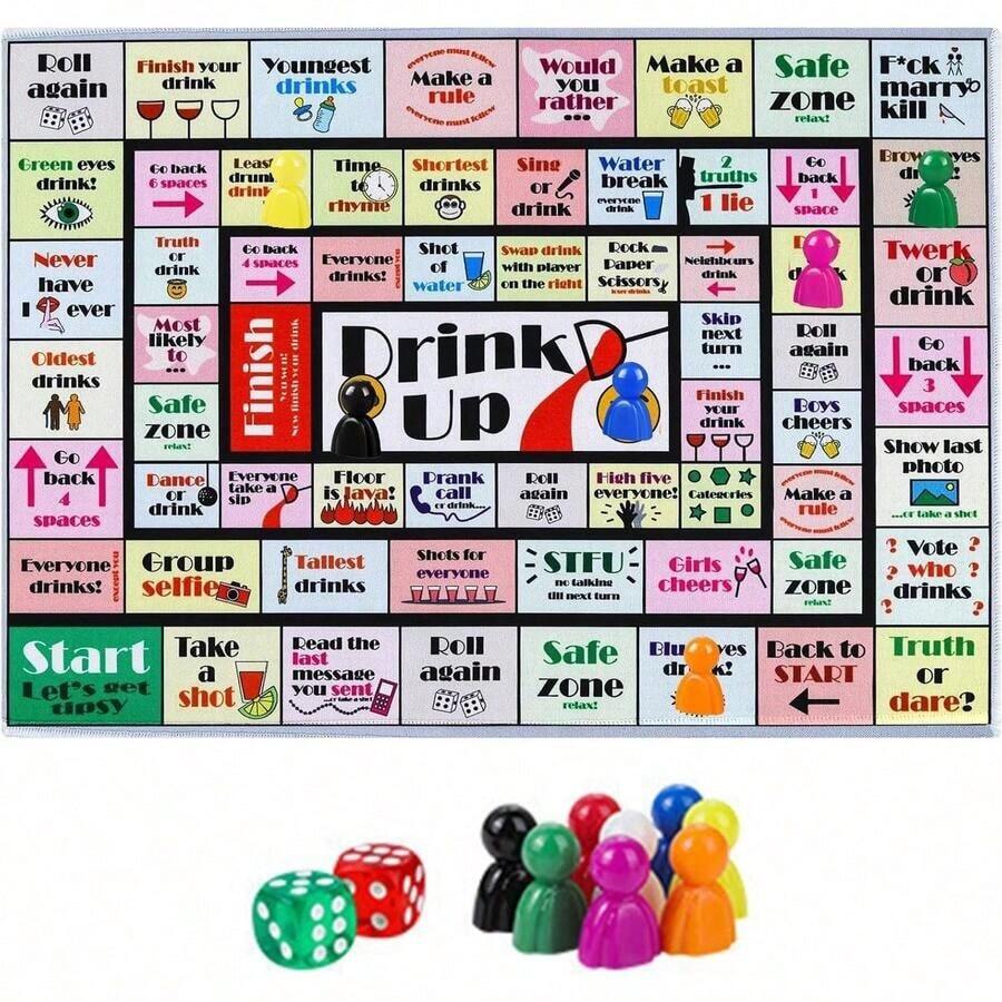 Drinking Board Games For Adults With Waterproof Rubber Mat Fun Interactive Drinking Games For Holiday Christmas Valentines Present Party College Night Birthday, 2-8 Players Age 21+ UJSE - 黃色 - 查看 1