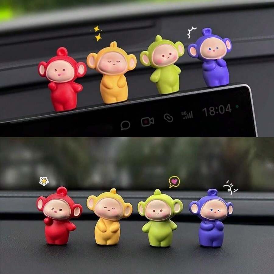 AD 4pcs Cute Baby Decor Ornaments For Car Display Screen, Creative Computer Monitor Accessories, Auto Interior Decoration - Red and Yellow 4 Baby - View 1